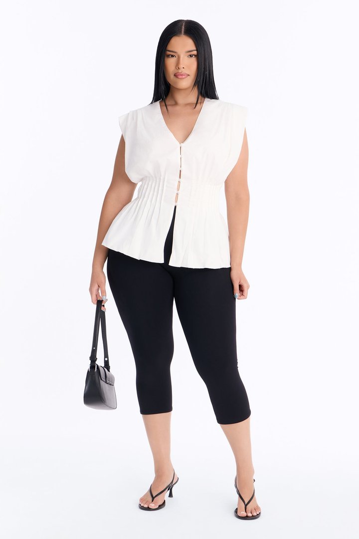 Priscilla Cinched Waist Sleeveless Top - White