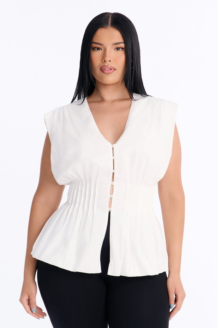 Priscilla Cinched Waist Sleeveless Top - White
