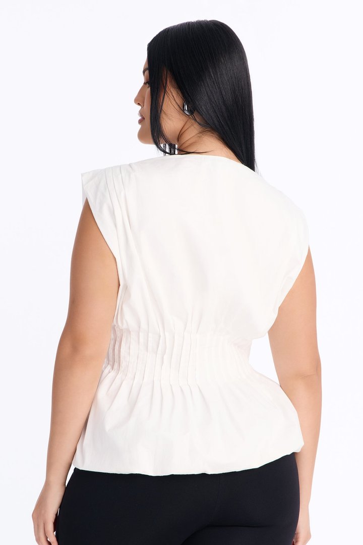 Priscilla Cinched Waist Sleeveless Top - White
