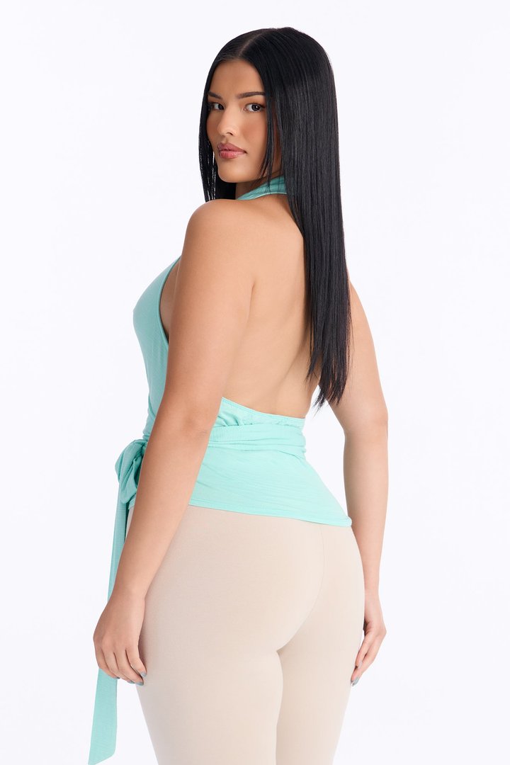 Newport Breeze Tie Waist Collar Halter Top - Blue