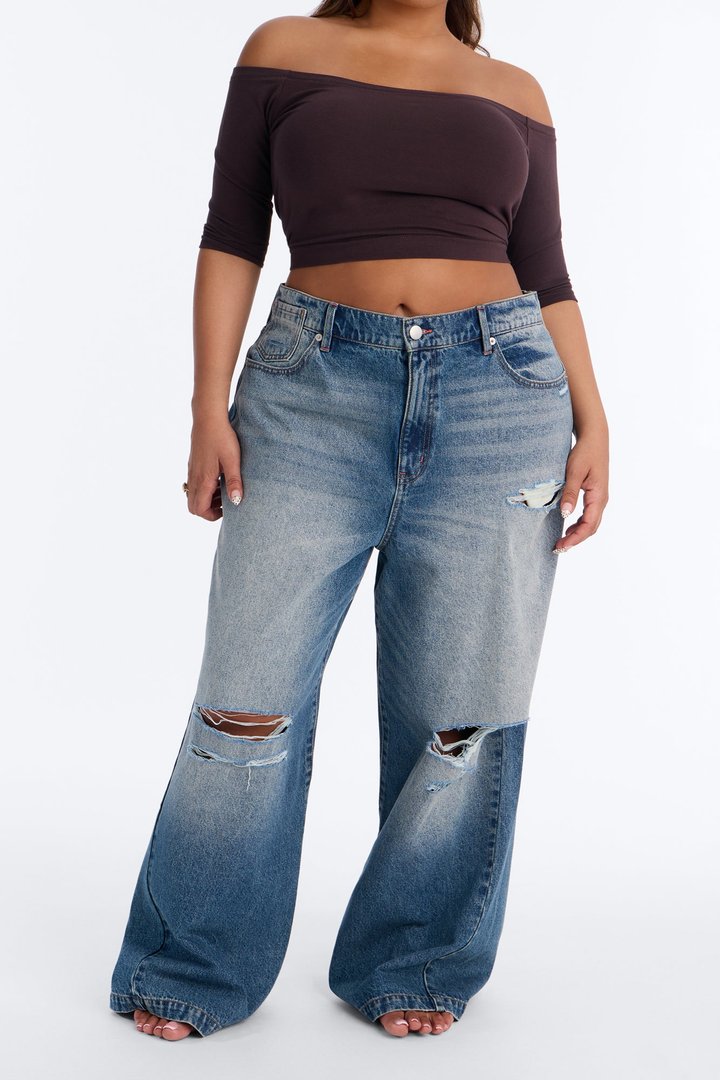 Kensington Baggy Ripped Jeans - Dark Wash