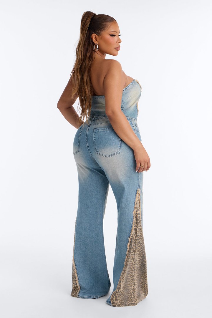 Sara Flare Denim Pant Set - Medium Wash