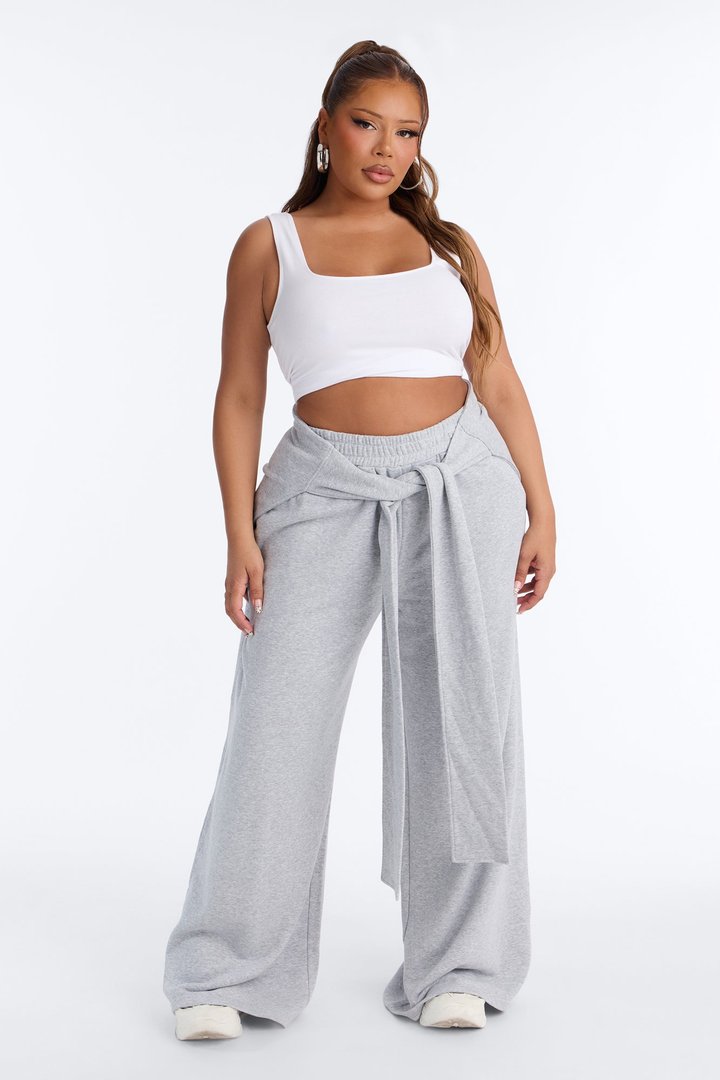 Mia Tie Waist French Terry Lounge Pant - Heather Grey