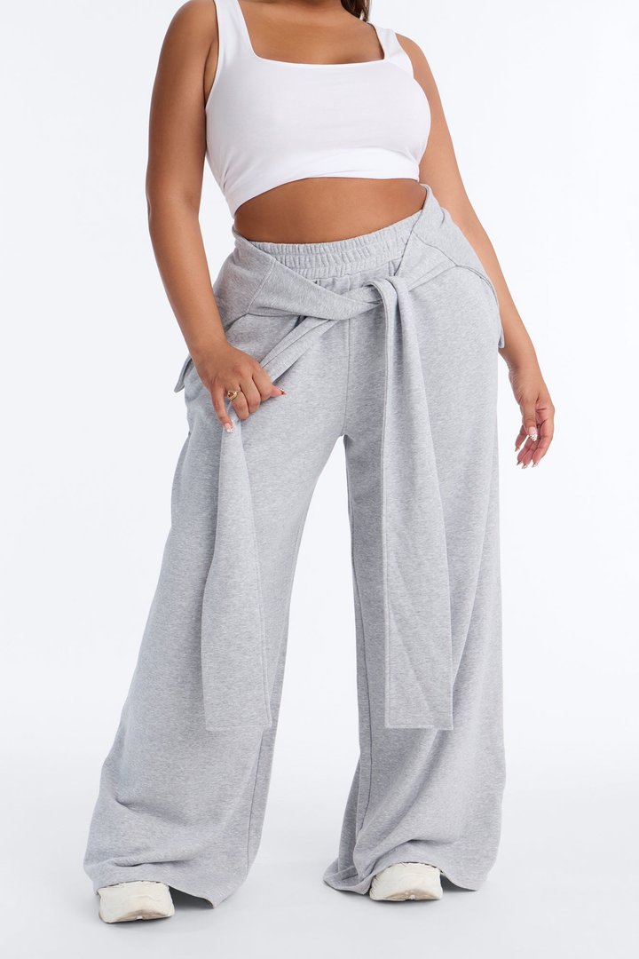Mia Tie Waist French Terry Lounge Pant - Heather Grey