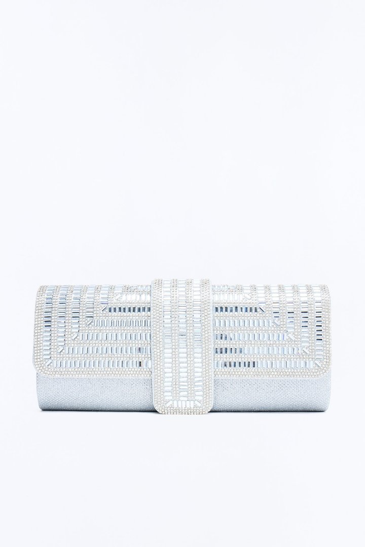 Rooftop Afterparty Rhinestone Clutch Handbag - Silver
