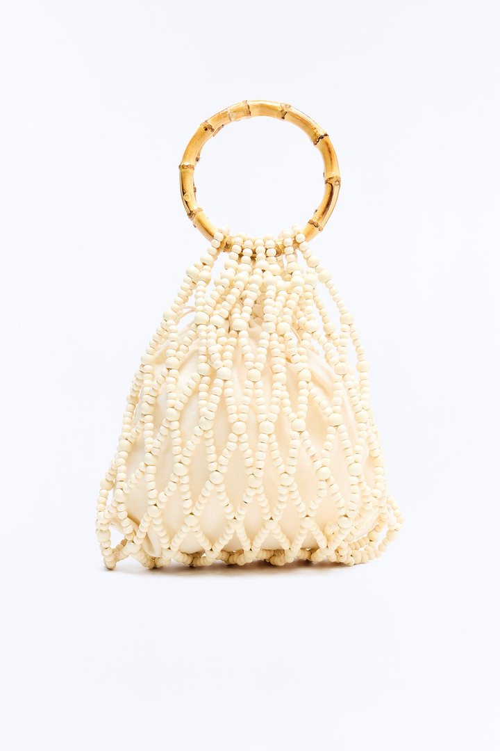 Somedays Beaded Satchel Handbag - Ivory