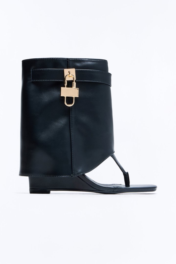 Cheri Thong Wedge Overlay Booties - Black
