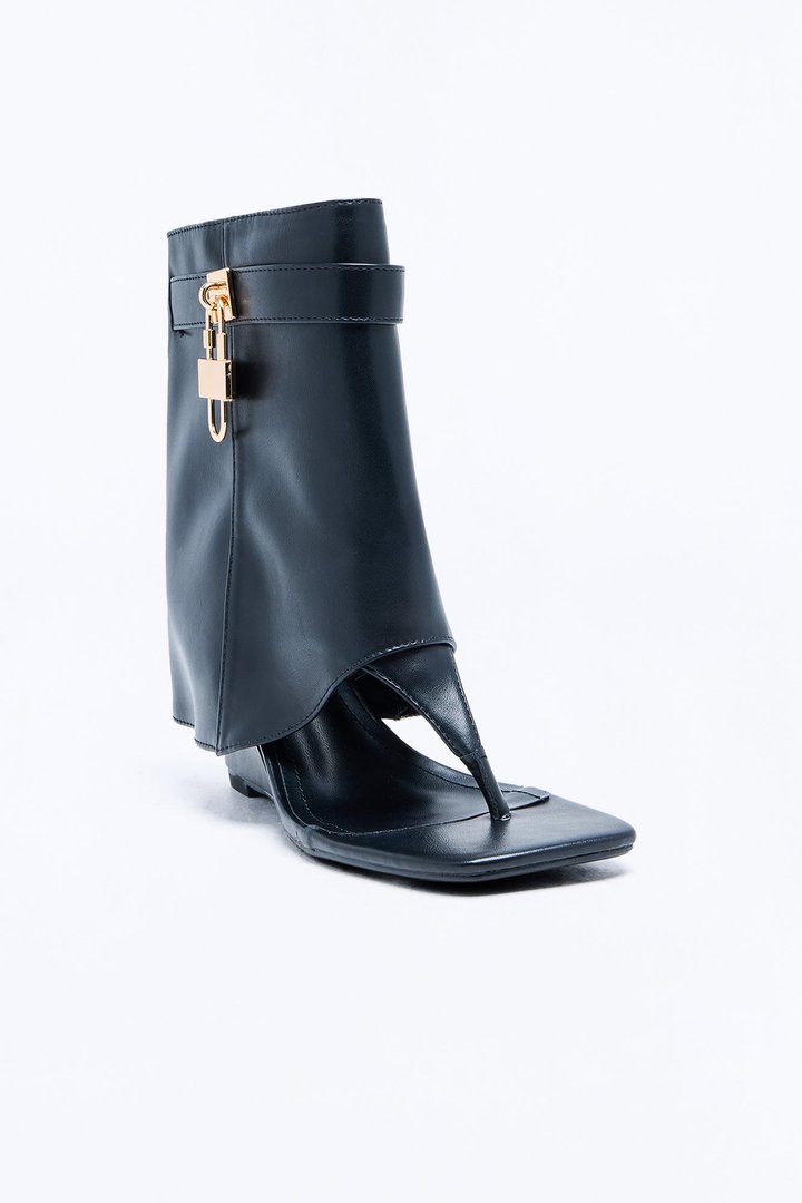 Cheri Thong Wedge Overlay Booties - Black