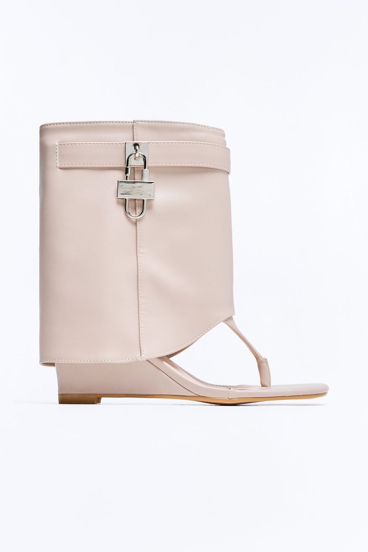 Cheri Thong Wedge Overlay Booties - Taupe