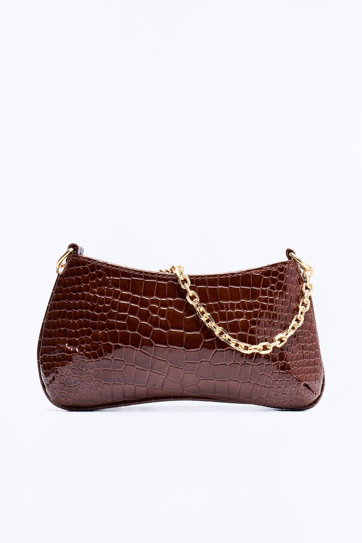 Reptile Runway Embossed Croc Handbag - Chocolate