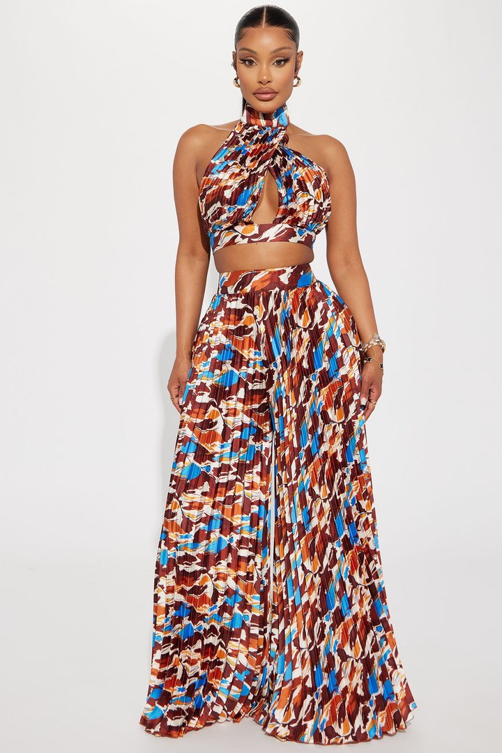Pia Pleated Pant Set - Rust/combo