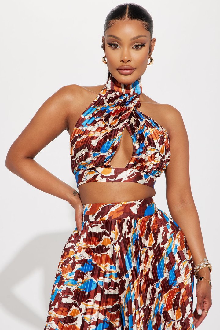 Pia Pleated Pant Set - Rust/combo