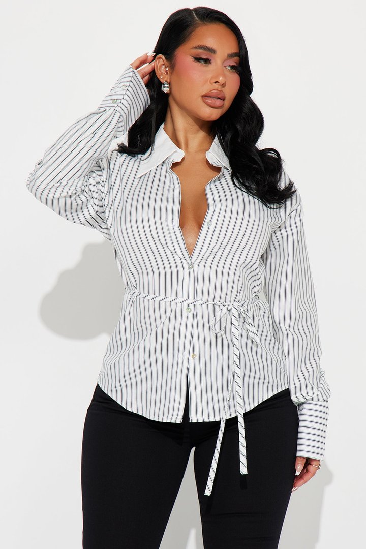 Corporate Casual Striped Shirt - White/Black