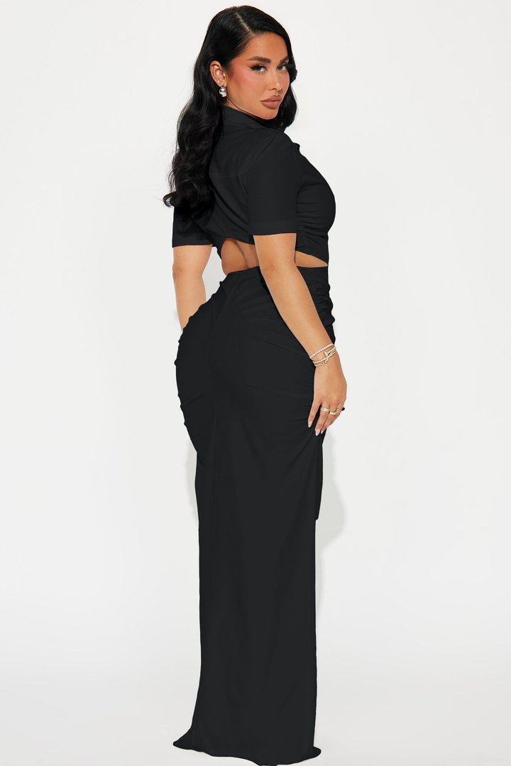 Jennifer Collared Maxi Dress - Black