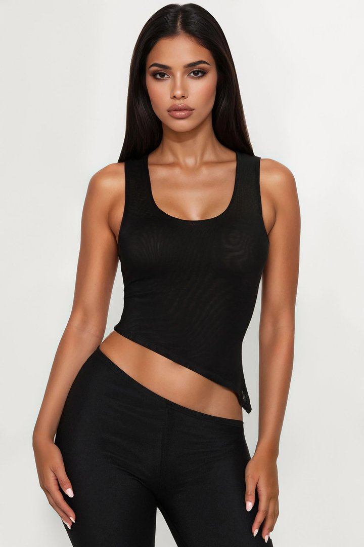 Diana Asymmetrical Mesh Pant Set - Black