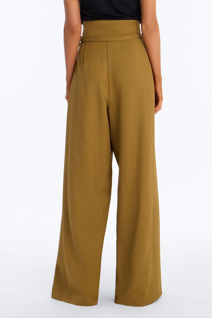 Amaia Asymmetrical Waist Belted Pleated Trouser - Olive