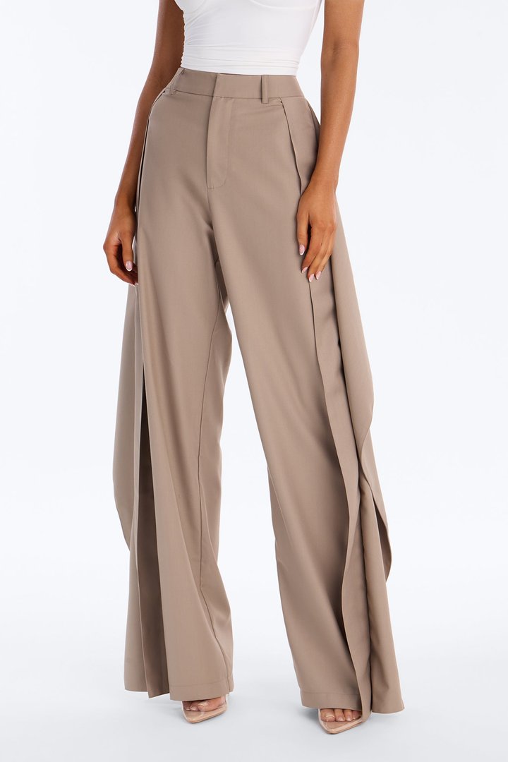 Mirage High Rise Layered Ruffle Wide Leg Trouser - Stone