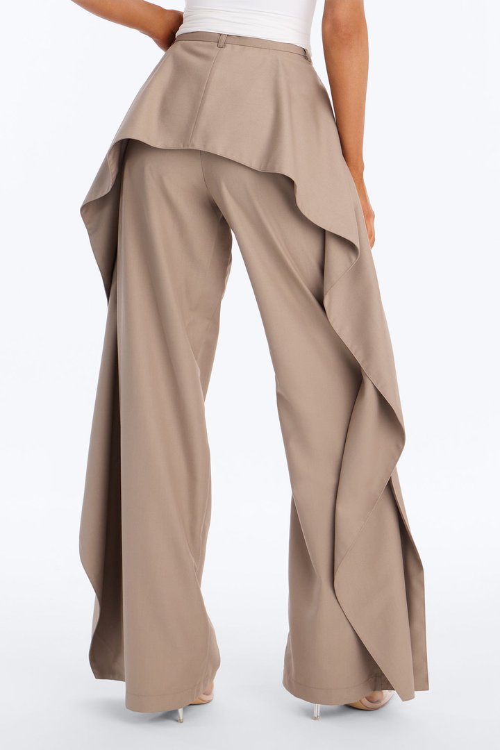 Mirage High Rise Layered Ruffle Wide Leg Trouser - Stone