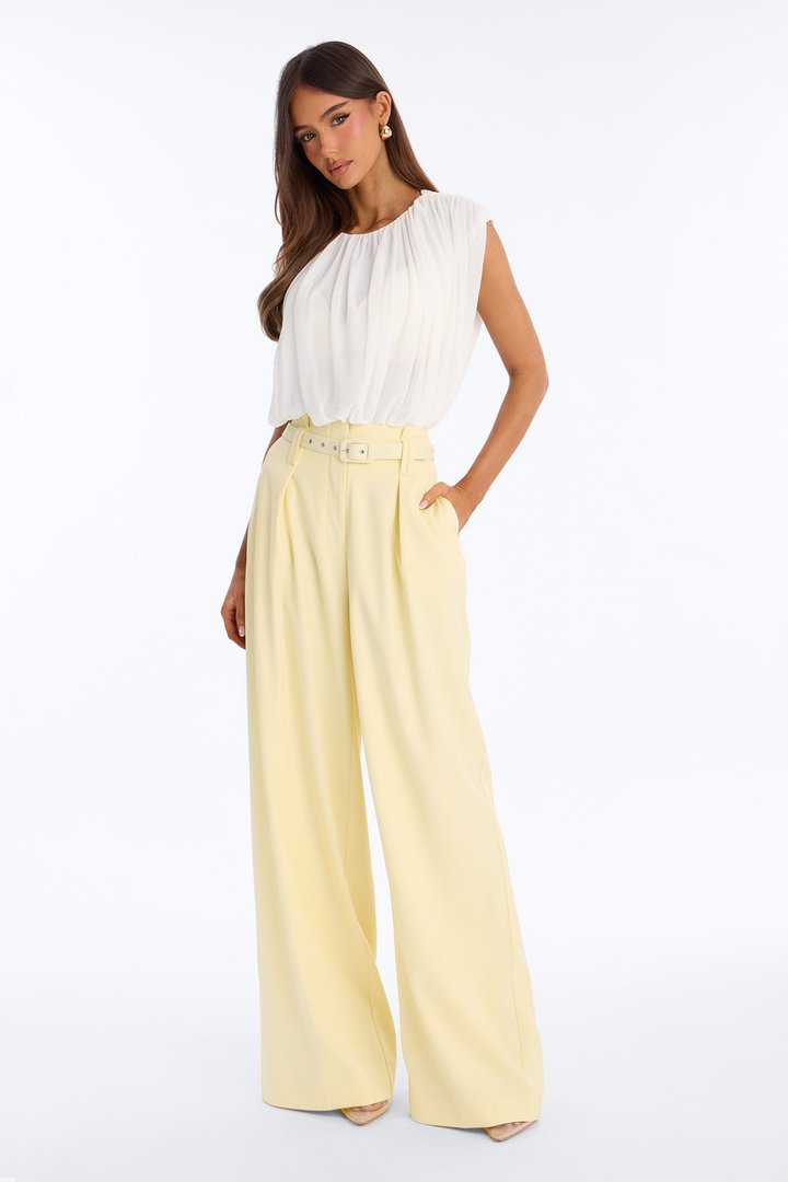 Nicole Belted Straight Leg Trouser - Butter Yellow