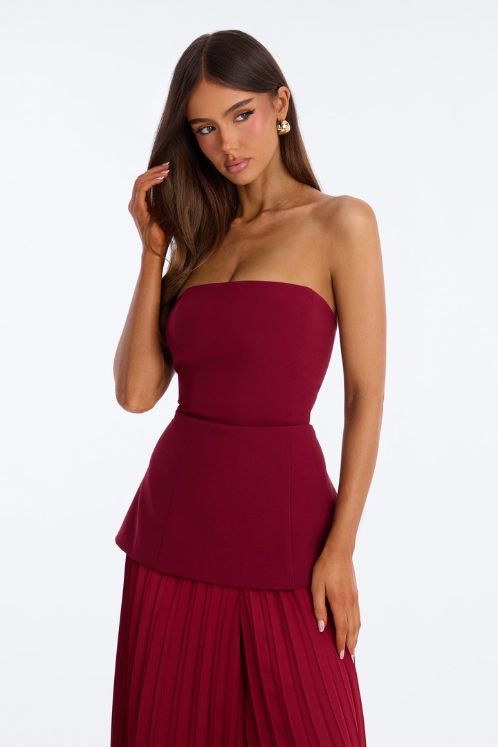 Brinley Strapless Wide Leg Jumpsuit - Wine