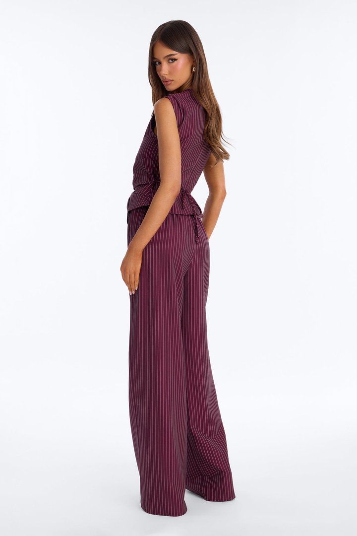 Locked In Pinstripe Pant Set - Wine