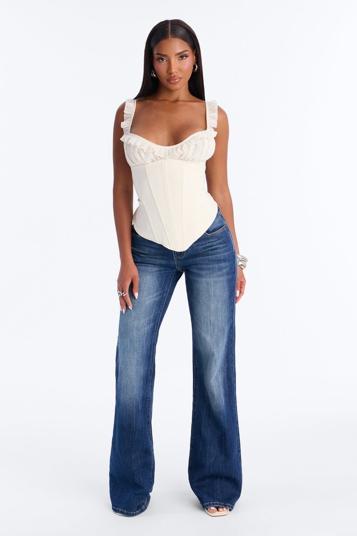 Iris Ruffle Trim Sleeveless Corset Top - Ivory