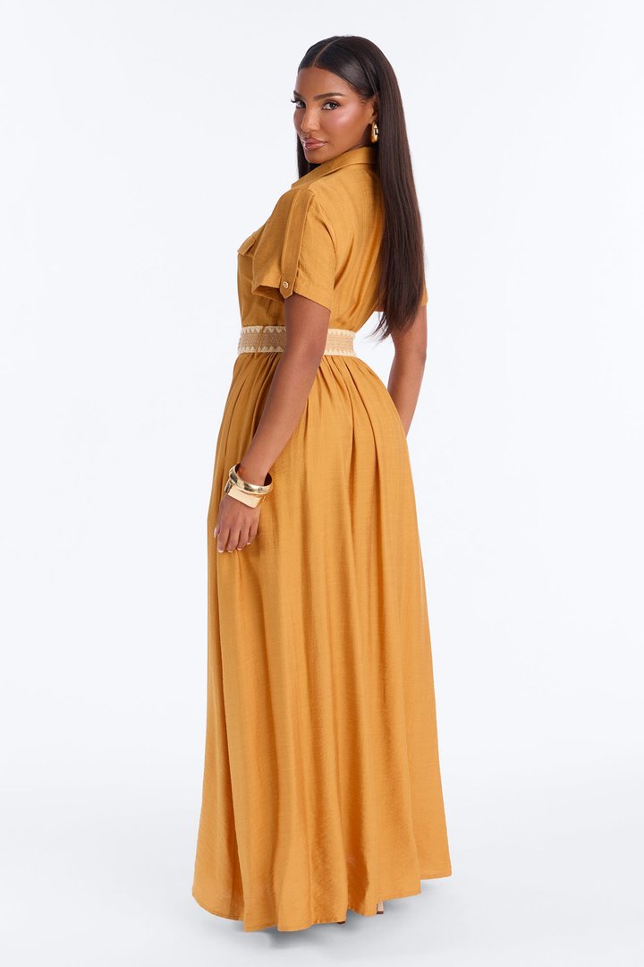 Laurel Linen Maxi Shirt Dress - Mustard