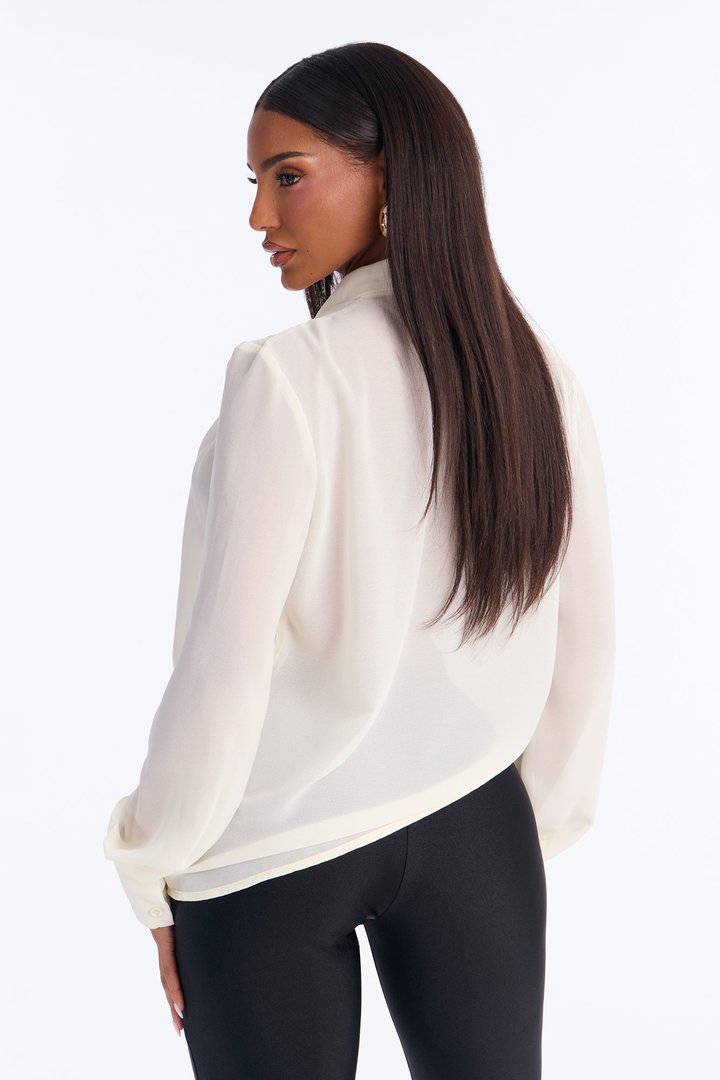 Juliette Chiffon Neck Tie Long Sleeve Top - Cream