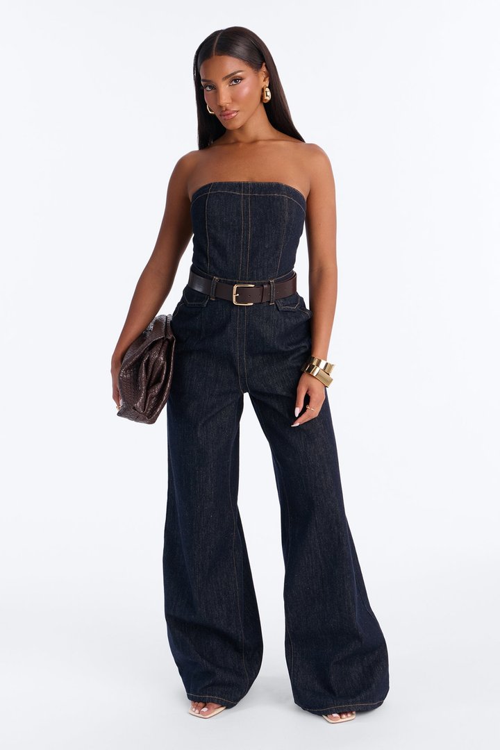 Frankie Denim Belted Jumpsuit - Dark Wash