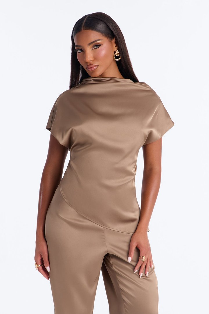 Francesca Satin Draped Jumpsuit - Mocha