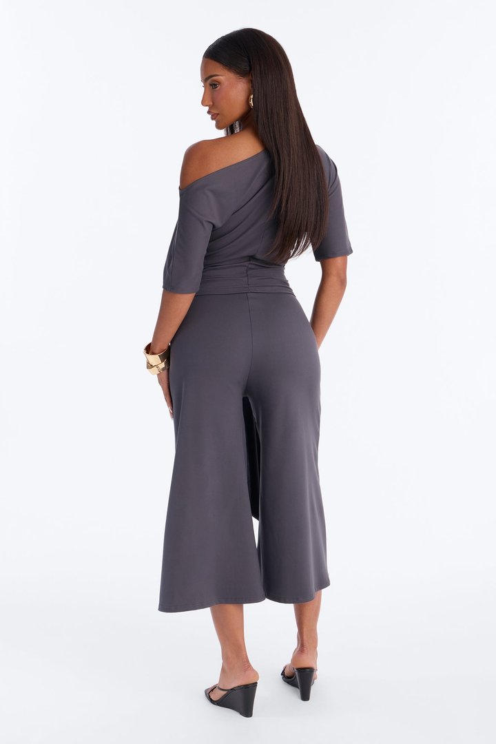 Amelie Tie Front Gaucho Pant Set - Charcoal