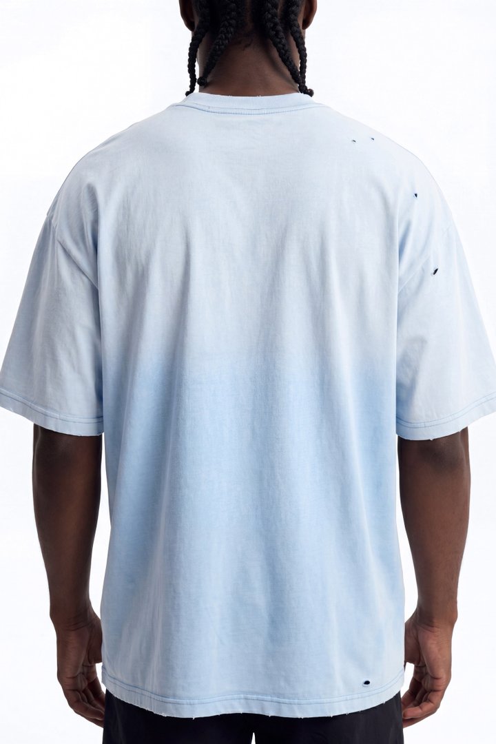 Inverse Pocket Wash Destructed Tee - Washed Blue