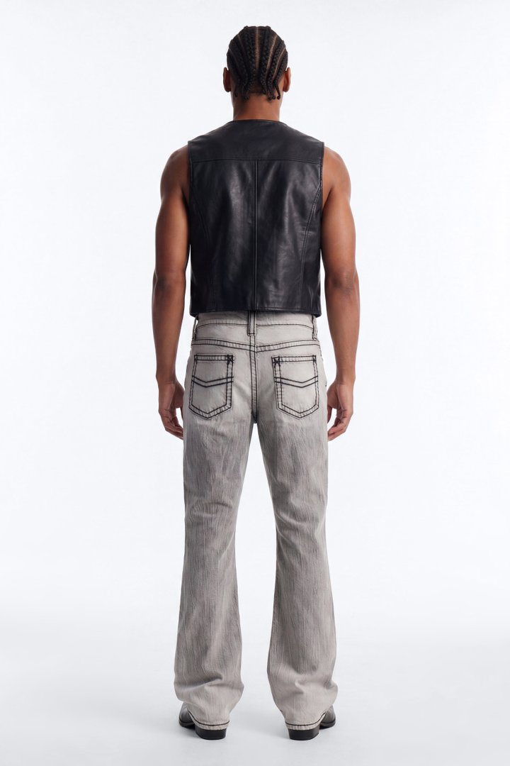 Heavy Stitch Sun Faded Stacked Skinny Flare Jeans - Grey