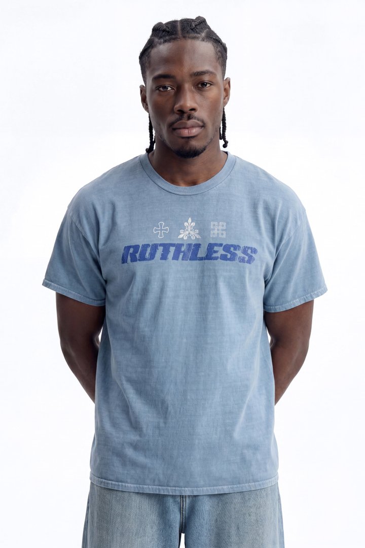 Ruthless Chaos Oversized Washed Short Sleeve Tee - Indigo