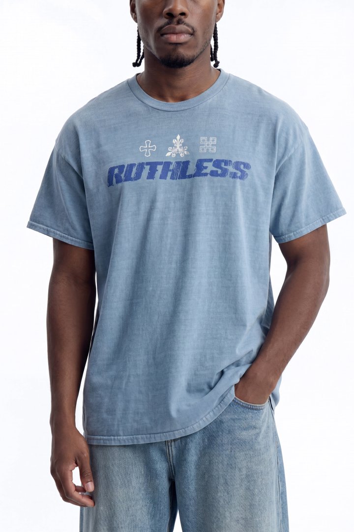 Ruthless Chaos Oversized Washed Short Sleeve Tee - Indigo