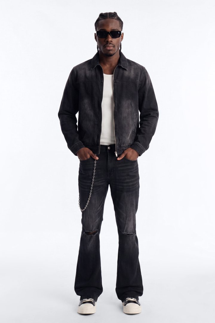 Stacked Skinny Flare Not Too Much Distressed Jean - Black
