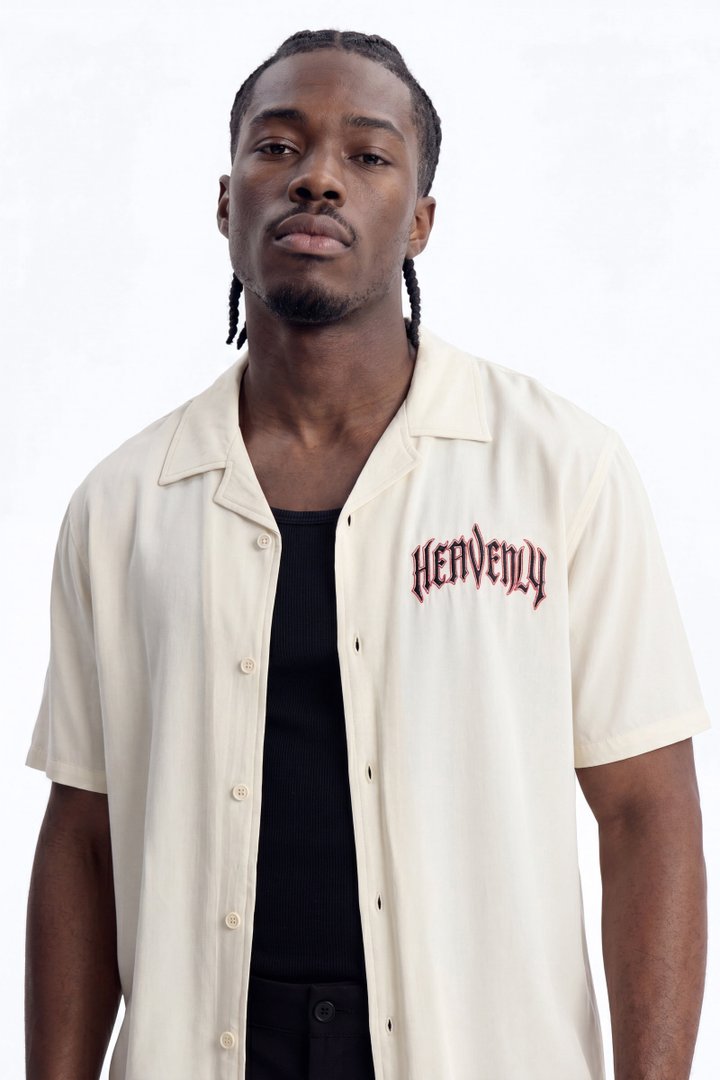 Heavenly Mindset Relaxed Cuban Collar Button Up Shirt - Cream/combo