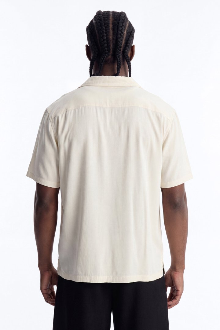 Heavenly Mindset Relaxed Cuban Collar Button Up Shirt - Cream/combo