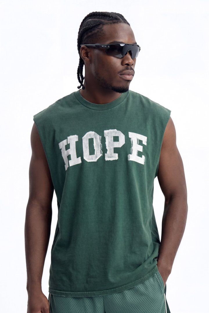 Hope Vintage Oversized Sleeveless Tee - Hunter Green