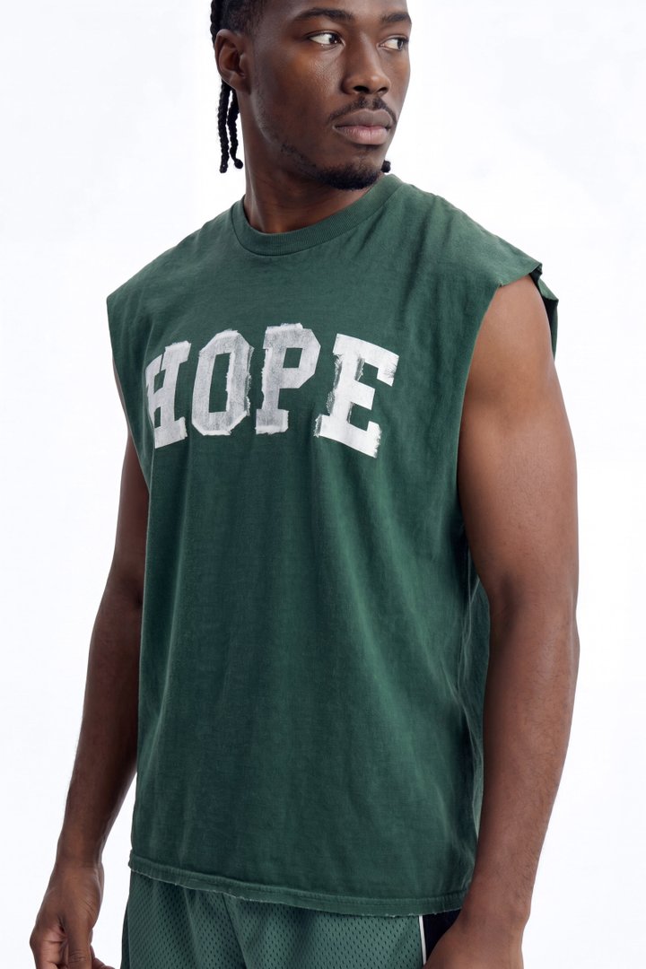 Hope Vintage Oversized Sleeveless Tee - Hunter Green