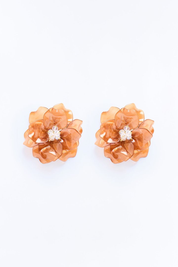 Rustic Blossom Stud Earrings - Brown/combo