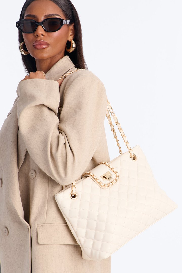 Clean Stitch Faux Leather Tote - Ivory