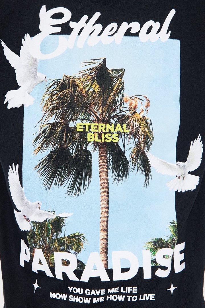 Mini Etheral Paradise Puff Print Short Sleeve Tee - Black