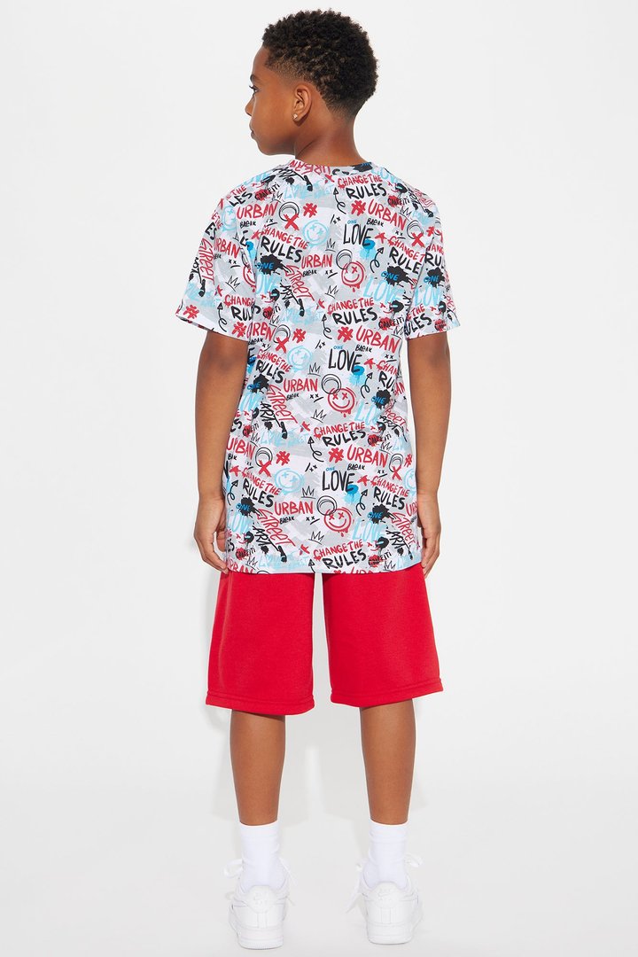 Mini Knit Screen & Fleece Short Set - Red/White