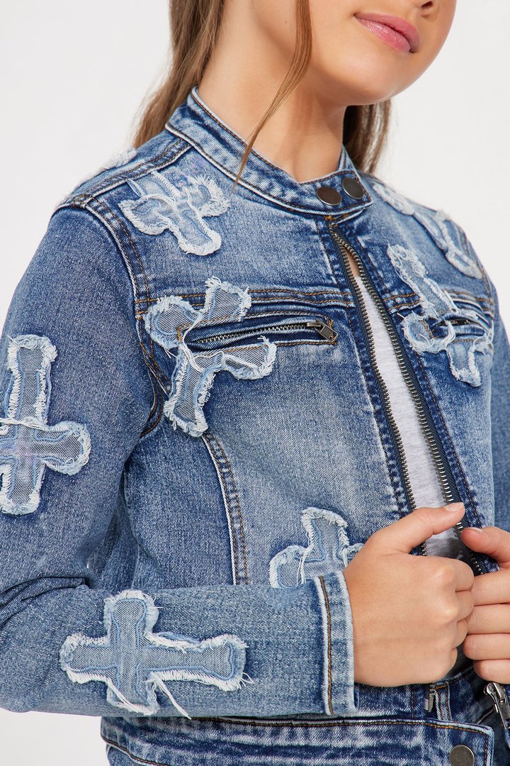 Mini Cross Your Mind Denim Jacket - Medium Wash