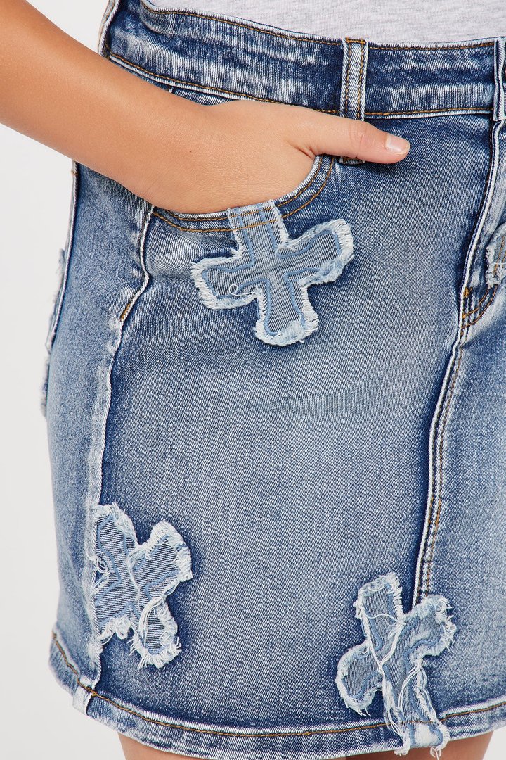 Mini Cross Your Mind Denim Mini Skirt - Medium Wash