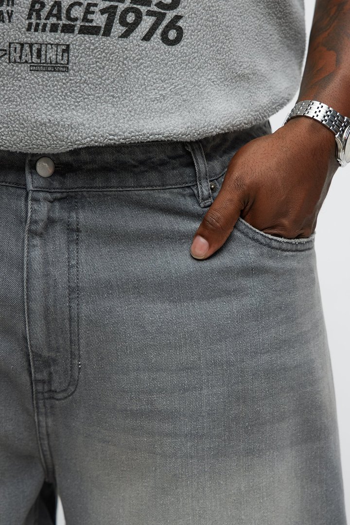Baggy Shadowline Denim Short - Grey