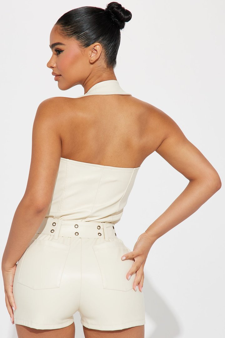 Feminine Energy Faux Leather Romper - Cream