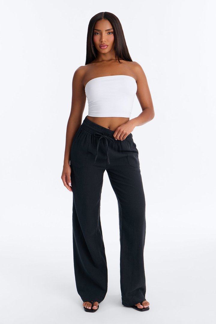 Amelie High Rise Drawstring Cotton Pant - Black