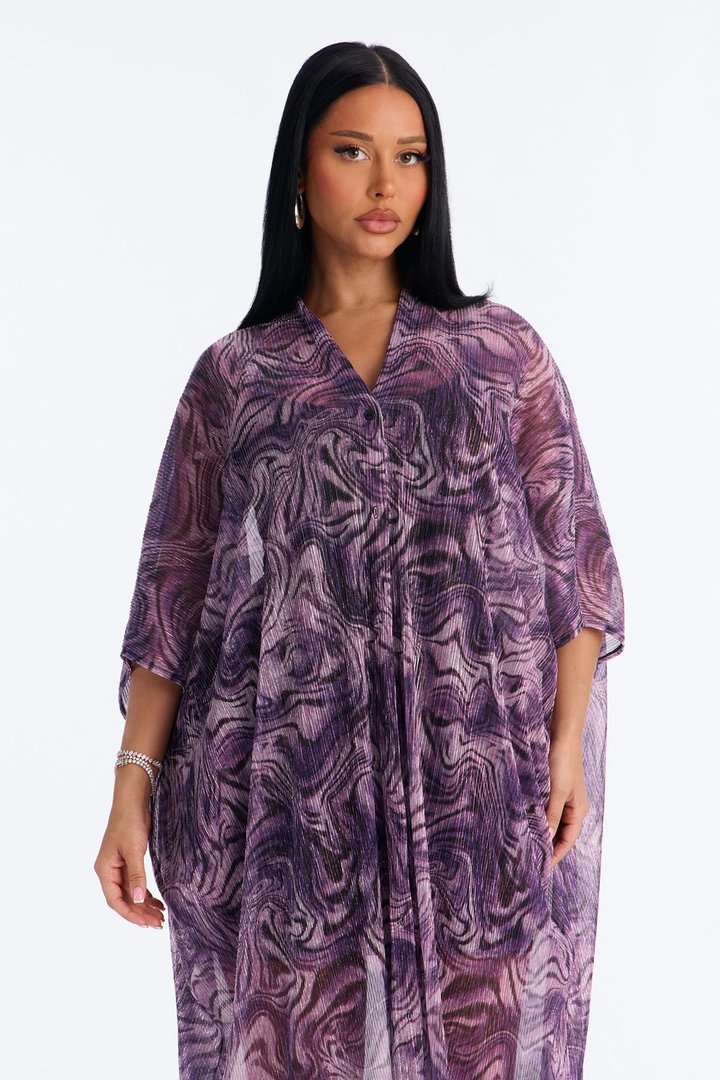 Isabelle Metallic Plisse Kaftan Maxi Dress - Purple/combo